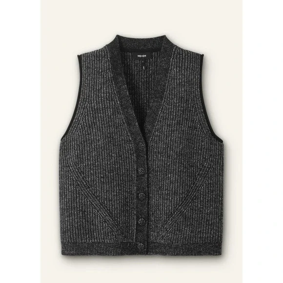 Me + Em Metallic Fancy Button Vest NEW Women's Size XS Black Silver $296 Wool - Picture 1 of 6